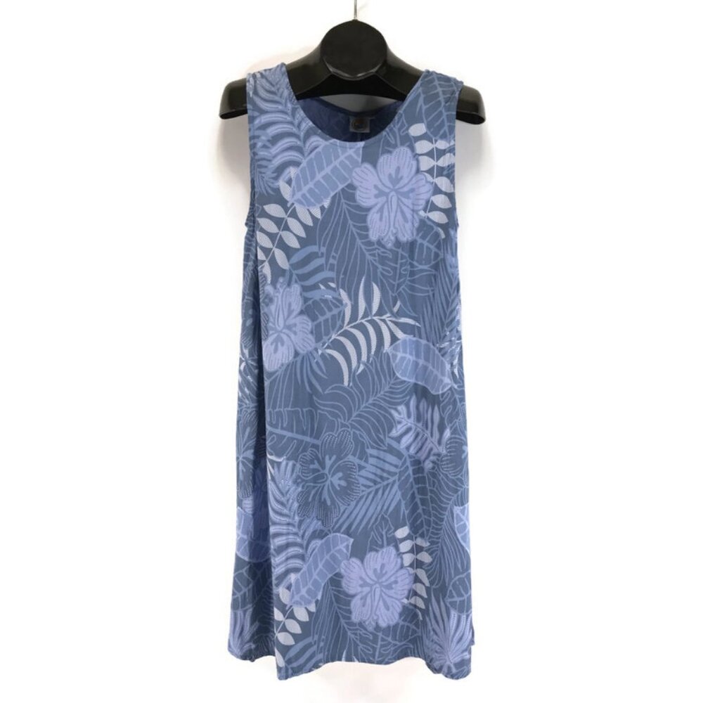 Makai Beach Wear Floral Print A-Line Dress Women's XL Blue Hibiscus Rayon Aloha